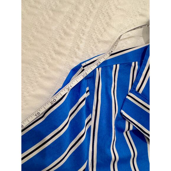 Talbots Easy Care Shirt Women's Large Blue White Black Stripes Coastal Nautical - Picture 12 of 15